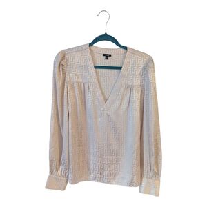 Express Cream Patterned V-Neck Blouse